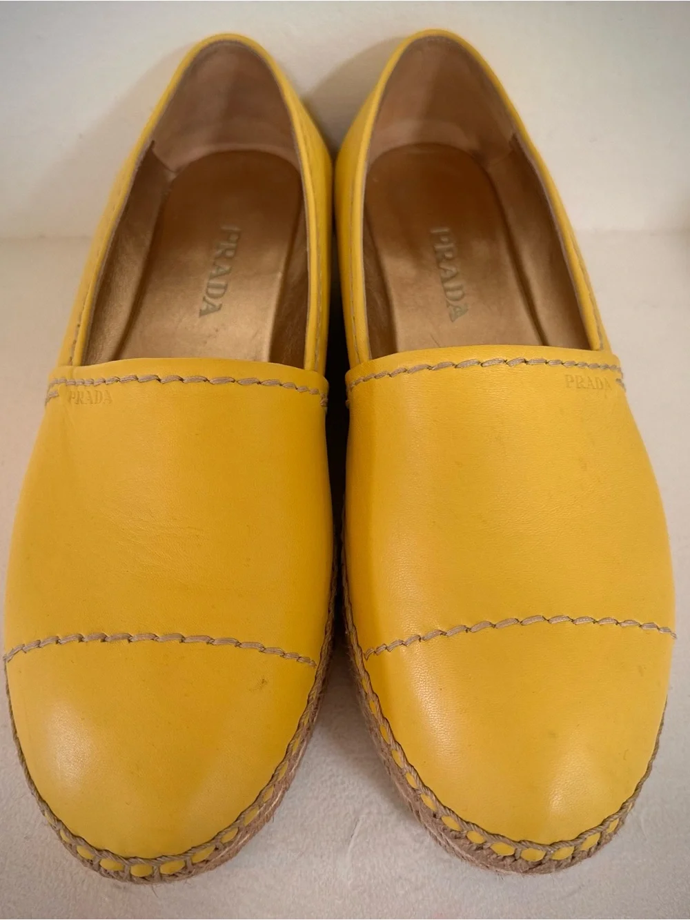 Prada Yellow Leather Platform Espadrille Loafers 40.5
